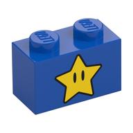 Brick 1 × 2 with Star with Eyes Print Blue