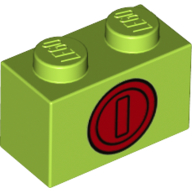 Brick 1 × 2 with Red Coin Print Limette