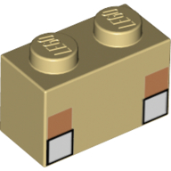Brick 1 × 2 with White Square Eyes print Beige