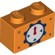 Brick 1 × 2 with Clock with Red Hand on Gear Background Print Orange