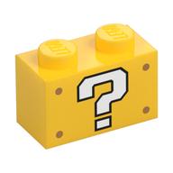 Brick 1 × 2 with White Question Mark '?' print Gelb