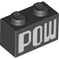 Brick 1 × 2 with White 'POW' Print