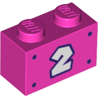 Brick 1 × 2 with White '2', Dark Purple Border, Dots print Dark Pink