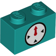 Brick 1 × 2 with Clock Timer on Two Sides Print Dunkeltürkis