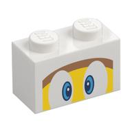 Brick 1 × 2 with Blue Eyes, Yellow Face, Medium Nougat Forehead Print Weiß