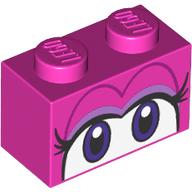 Brick 1 × 2 with Eyelashes, Dark Purple/White Eyes print Dunkelrosa