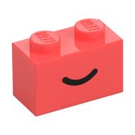 Brick 1 × 2 with Black Curved Line / Smile print Koralle