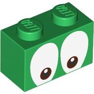 Brick 1 × 2 with Brown Eyes Print Green