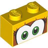 Brick 1 × 2 with Green Eyes and Eyelashes Print Yellow
