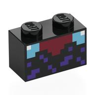 Brick 1 × 2 with Pixelated Enchantment Table print Schwarz