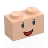 Brick 1 × 2 with Face, Smiling, Red/Dark Red Mouth print Light Nougat