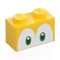 Brick 1 × 2 with Green Eyes (Koopa Troopa) Print in Yellow