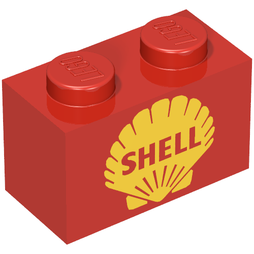Brick 1 × 2 with Shell Logo Type II Print Rot