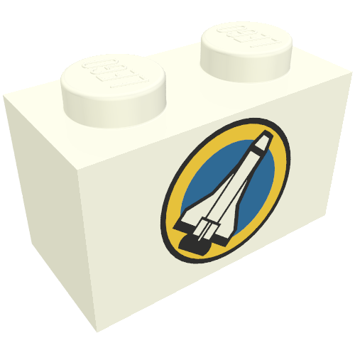 Brick 1 × 2 with Shuttle and Yellow Circle Print White
