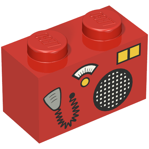 Brick 1 × 2 with Radio and Microphone Print Rot