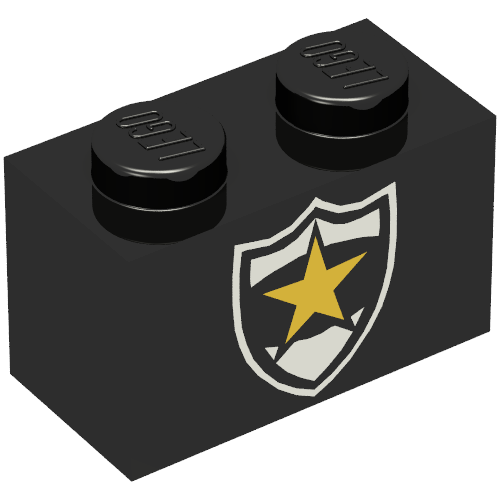 Brick 1 × 2 with Police Yellow Star Badge Print Schwarz