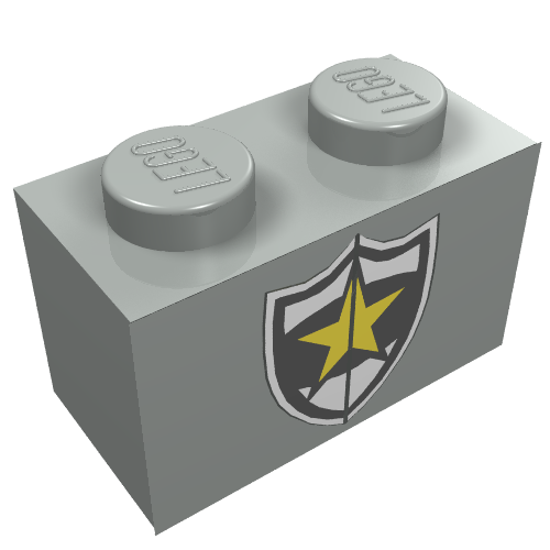Brick 1 × 2 with Police Yellow Star Badge Print Hellgrau