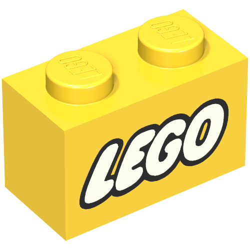 Brick 1 × 2 with LEGO Logo Closed O White with Black Outline Print Gelb
