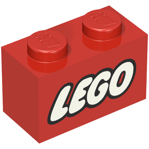 Brick 1 × 2 with LEGO Logo Closed O White with Black Outline Print Rot