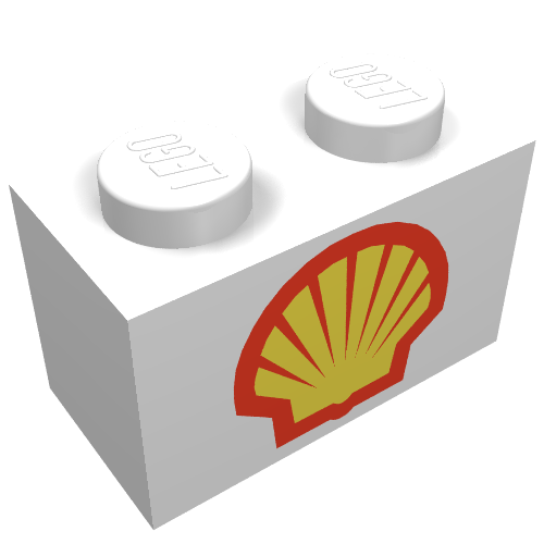 Brick 1 × 2 with Shell Logo Type I Print White