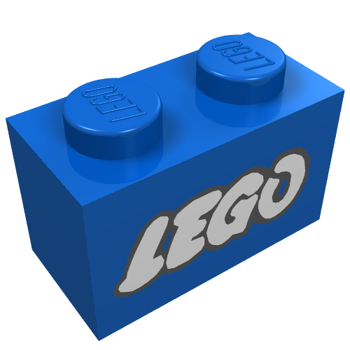 Brick 1 × 2 with LEGO Logo Open O White with Black Outline Print Blue