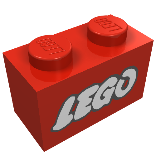 Brick 1 × 2 with LEGO Logo Open O White with Black Outline Print