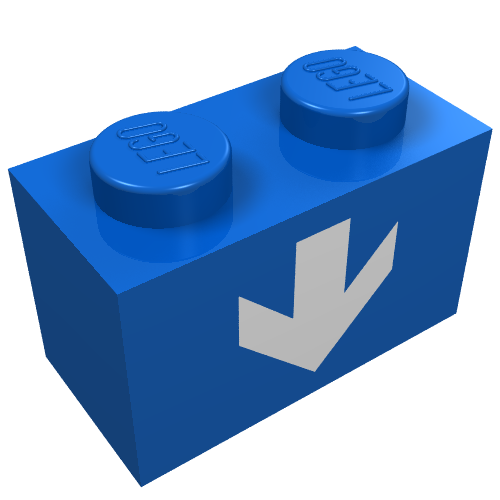 Brick 1 × 2 with White Down Arrow Print Blue