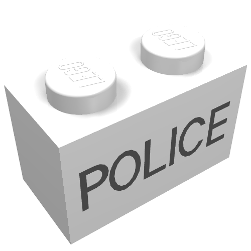Brick 1 × 2 with Thin Black 'POLICE' Print Weiß