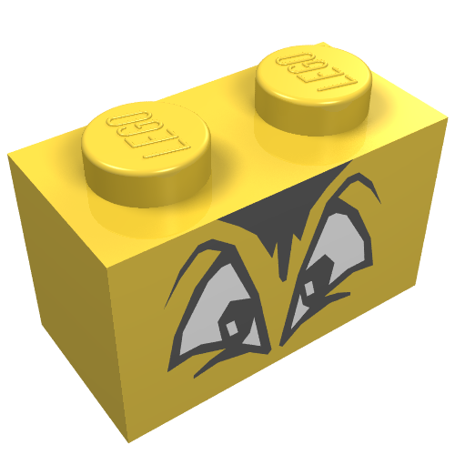 Brick 1 × 2 with Black and White Squinting Eyes and Hair Print Yellow
