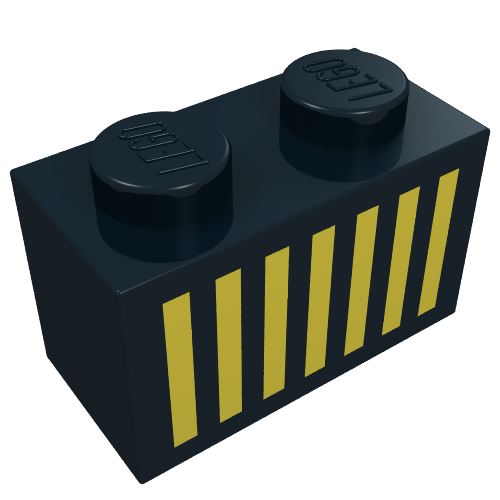 Brick 1 × 2 with Yellow Grill Print Schwarz