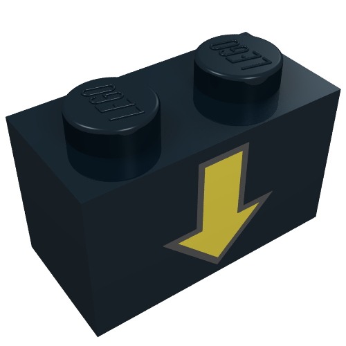 Brick 1 × 2 with Yellow Down Arrow and Black Border Print Schwarz