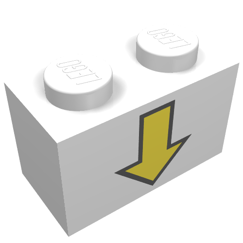 Brick 1 × 2 with Yellow Down Arrow and Black Border Print Weiß