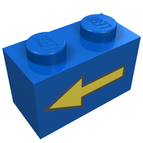 Brick 1 × 2 with Yellow Left Arrow with Black Border Print Blue