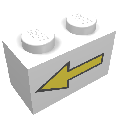 Brick 1 × 2 with Yellow Left Arrow with Black Border Print White