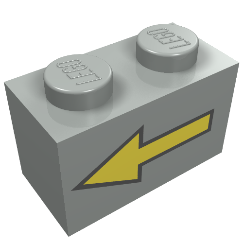 Brick 1 × 2 with Yellow Left Arrow with Black Border Print Light Gray