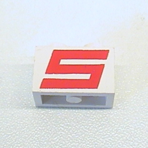 Brick 1 × 2 with Red Sterling 'S' Print Weiß