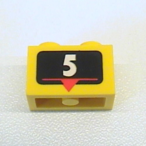 Brick 1 × 2 with White '5', Red Marker Print Yellow