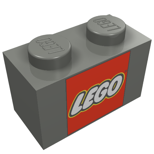 Brick 1 × 2 with LEGO Logo Closed O Square Print Dark Bluish Gray