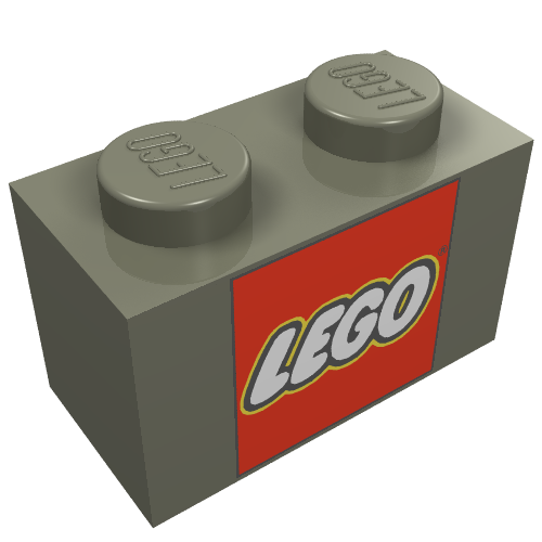 Brick 1 × 2 with LEGO Logo Closed O Square Print Dark Gray