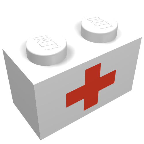 Brick 1 × 2 with Red Cross Print Weiß