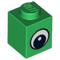 Brick 1 × 1 with Simple Black Eye with White Pupil Print Green