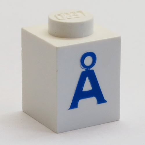 Brick 1 × 1 with Blue 'Å' Print White