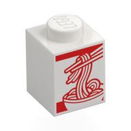 Brick 1 × 1 with Red Noodles print Weiß