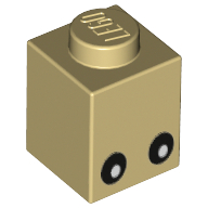 Brick 1 × 1 with Eyes Black with White Pupils Print Tan