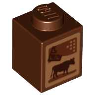 Brick 1 × 1 with Cow and Chocolate Bar (Chocolate Milk Carton) Print Rotbraun
