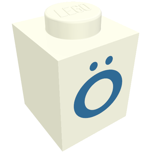 Brick 1 × 1 with Blue Ö Print White
