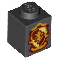 Brick 1 × 1 with Gryffindor House Lion Crest print Black