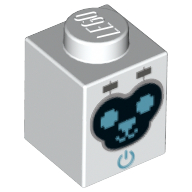 Brick 1 × 1 with Pixelated Animal Face and Power Button Print Weiß