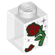 Brick 1 × 1 with Red Rose Print Transparent