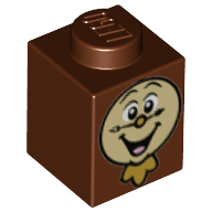 Brick 1 × 1 with Clock Face with Eyes and Mouth Print (Cogsworth) Rotbraun